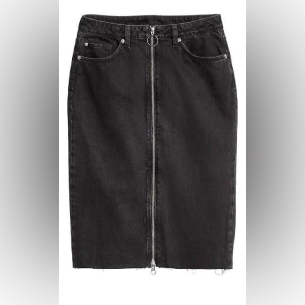 H&M Black Pencil Skirt zipper Jean denim black midi